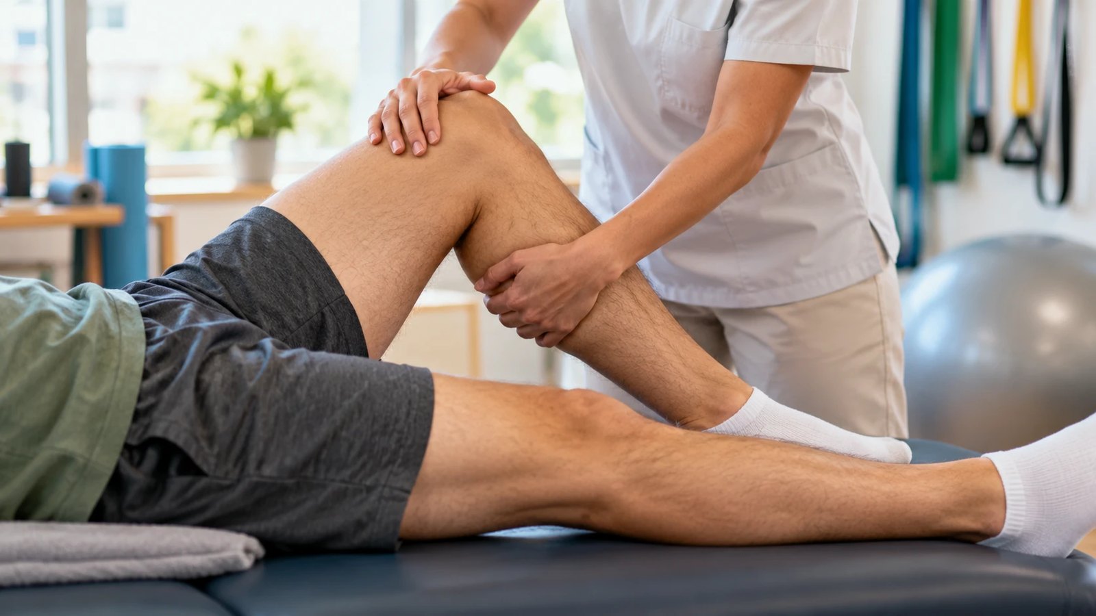 Sesión de fisioterapia y rehabilitación de rodilla con fisioterapeuta